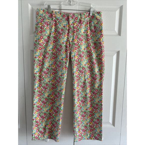 Lilly‎ Pulitzer Floral Straight Leg Pants Size 10 Vacation Cruise Resort Palm - Picture 1 of 11